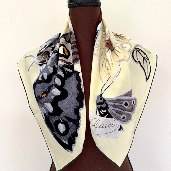 Display #1 Gucci Kris Knight Butterfly Floral Silk Scarf - Picture 4 of 12